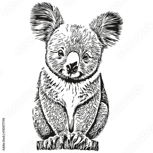 Koala vector illustration line art drawing black and white koala bear