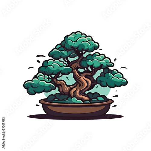 vintage tree logo design illustration. bonsai logo vector