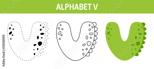 Alphabet V tracing and coloring worksheet for kids