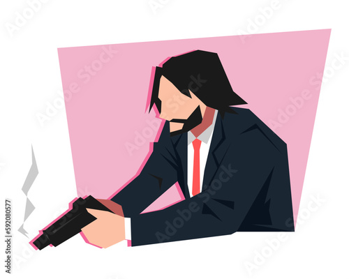 secret agent, bodyguard or assassin holding firearm, handgun. side view. concepts of criminal, military, war, etc. flat vector illustration.