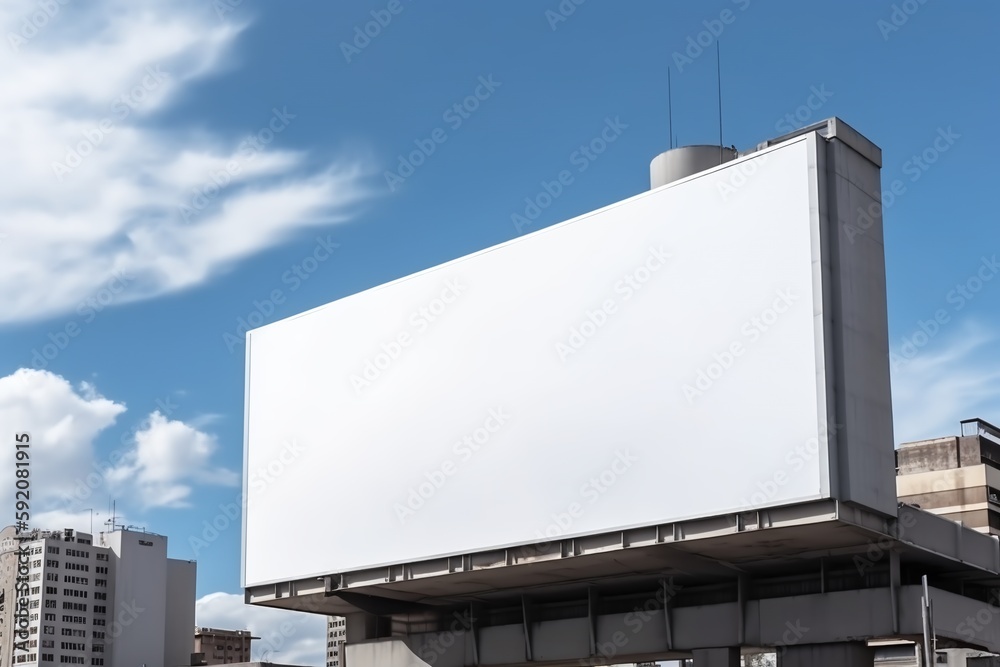 Blank billboard. Mockup. Blank banner. Outdoor billboard mockup, outdoor advertising poster with city and sky background. Generative AI Blank billboard. Mockup. Blank banner. Outdoor billboard mockup, outdoor advertising poster with city and sky background. Generative AI