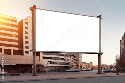 Blank billboard. Mockup. Blank banner. Outdoor billboard mockup, outdoor advertising poster with city and sky background. Generative AI