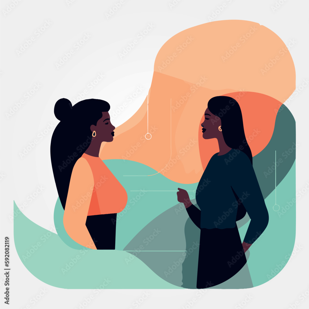 vector illustration, two women talking