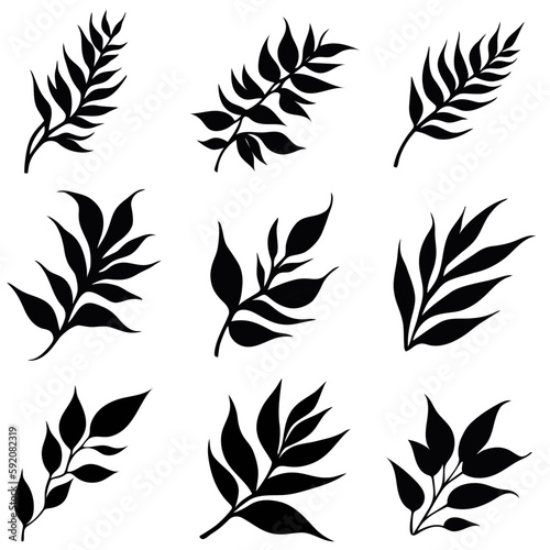 Set of 9 black foliage silhouette