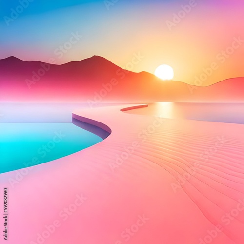 Fantastic landscape of sky color  water and gradient color texture with colorful sea  mountain  city  sky objects great to use for blog  wallpaper  website  business. Generative Ai drawing concept