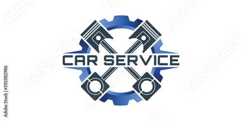 Abstract car repair logo with gear and pistons  logo design vector icon Premium Vektor