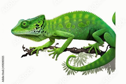 vibrant green lizard perched on a branch. Generative AI