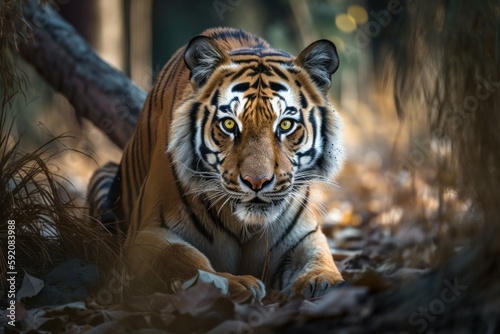 Beautiful and dangerous tiger in nature. AI generated, human enhanced © top images