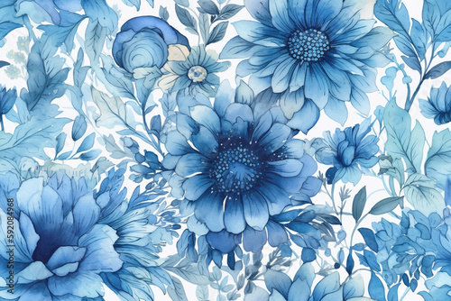 Generative AI  Delicate floral watercolor pattern for textiles and backgrounds 