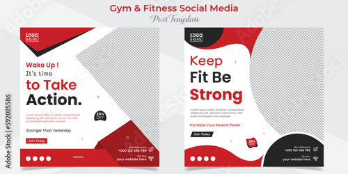 fitness and gym workout training social media post and square flyer post banner template design package