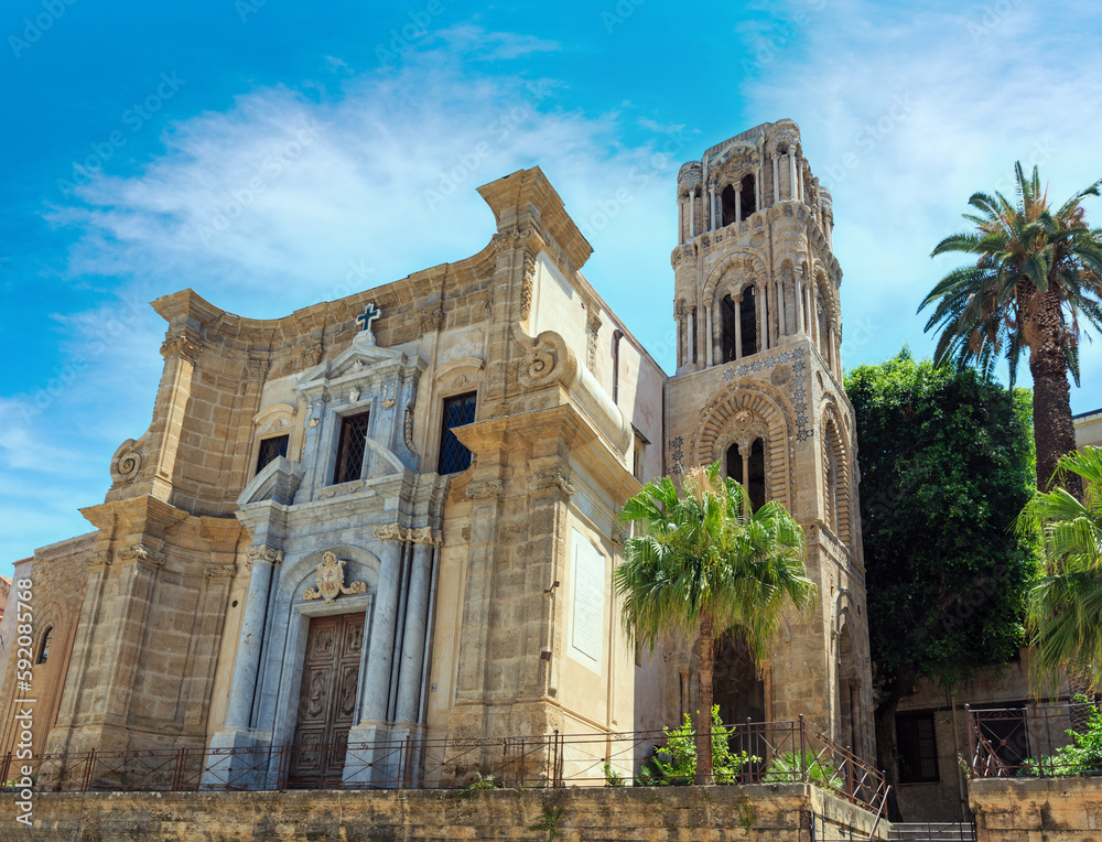 The church of Santa Maria dell'Ammiraglio (Co-Cathedral of St. Mary of the Admiral), commonly called the Martorana view, Palermo old town, Sicily, Italy.