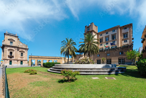 Porta Felice a monumental city gate of Palermo, Sicily, Italy.