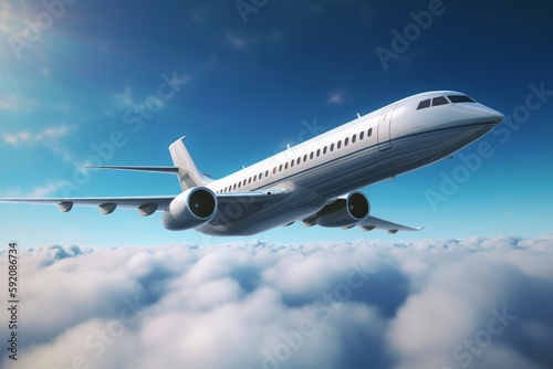 A Majestic Passenger Jet Soaring Through the Clouds  Generative AI