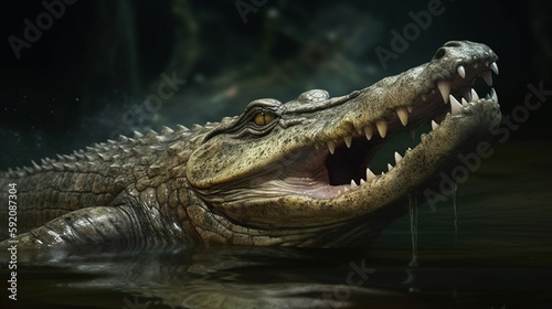 Crocodile in the rainforest. Tropical crocodile.generative ai