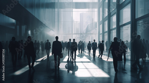 Silhouettes of business people walking in the corridor of a modern office building.generative ai