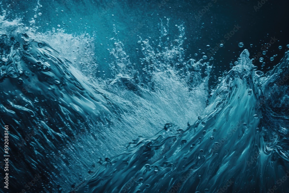 powerful blue ocean wave in motion. Generative AI