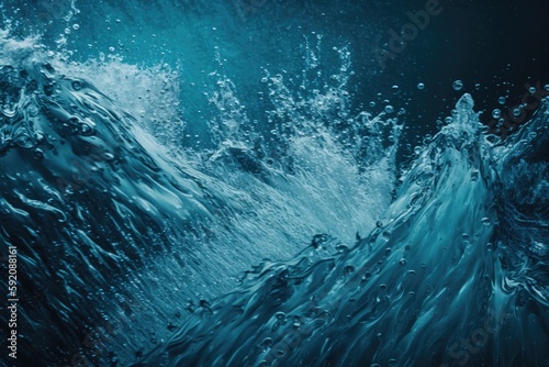 powerful blue ocean wave in motion. Generative AI