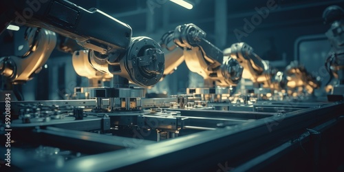 Robots on factory production line  Robotic manufacturing automation  Generative AI