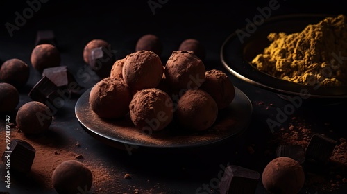 Exquisite Dark Chocolate Truffles Selection Gourmet Artisan Delicacy Generative AI