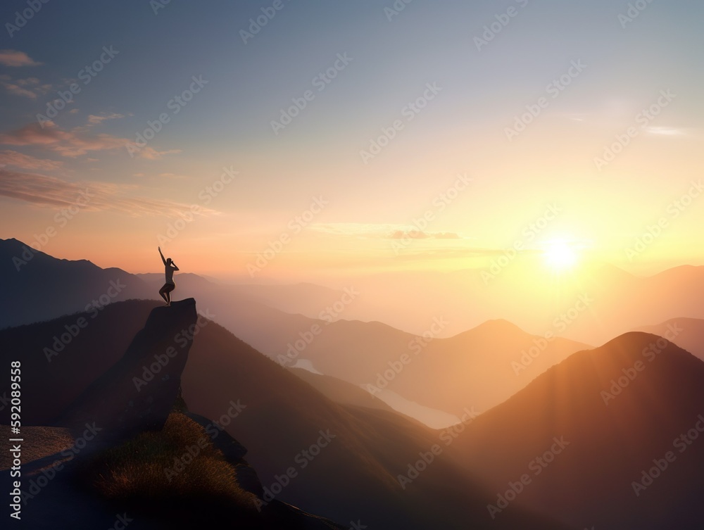 person practicing yoga on a mountain