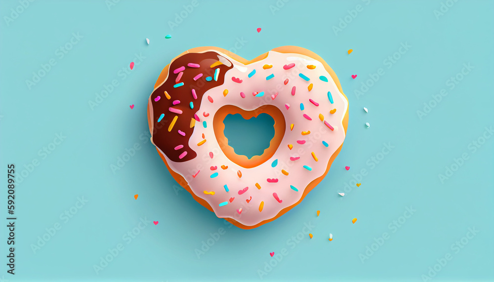 Flat Design Valentines Day Heart-Shaped Donut Illustration, Generative AI Flat Design Valentines Day Heart-Shaped Donut Illustration, Generative AI