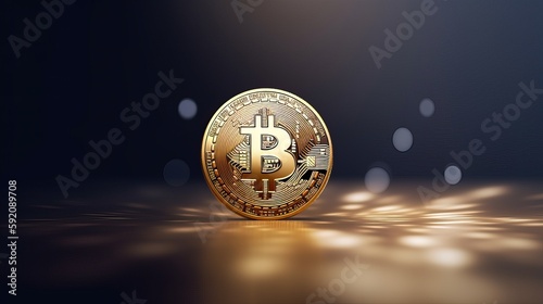 Single Bitcoin Coin Golden Shine Surrounded Luxury Digital Asset Generative AI