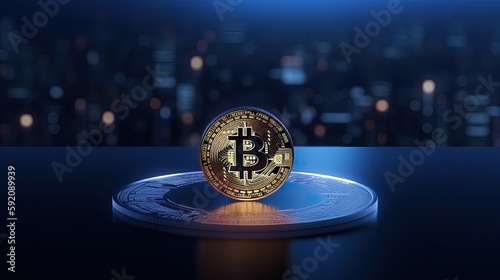 Single Bitcoin Coin Modern Technology Background Future Finance Generative AI