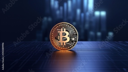 Single Bitcoin Coin Dark Elegant Background Luxurious Cryptocurrency Generative AI