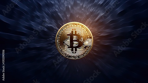Single Glowing Bitcoin Coin Dark Stone Background Striking Cryptocurrency Generative AI