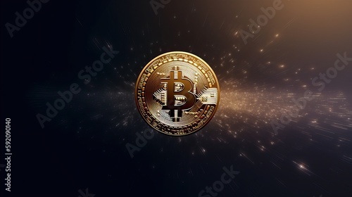 Single Glowing Bitcoin Coin Minimalist Dark Background Modern Asset Generative AI