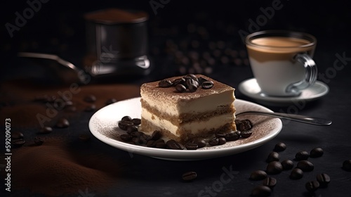Classic Tiramisu Square Cocoa Powder Dusting Delicious Dessert Generative AI