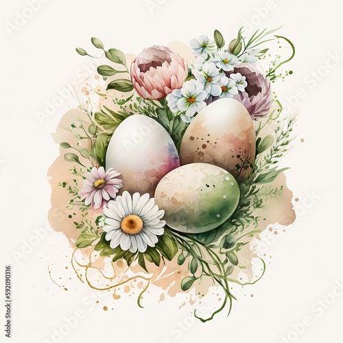 Watercolor Eggs with flower HD high-resolution images Generated by AI