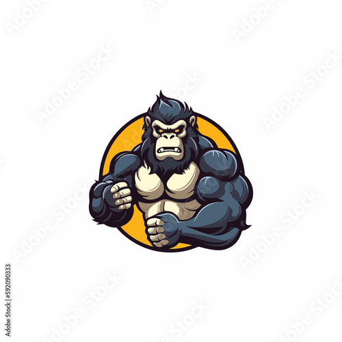 Gorilla with strong body, fitness club or gym logo. Design element for company logo, label, emblem, apparel or other merchandise. Scalable and editable Vector illustration