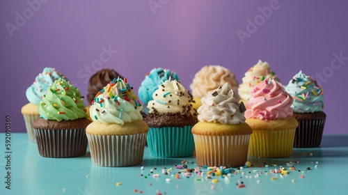 Variety Mini Cupcakes Colorful Frosting Delectable Bite-Size Treats Generative AI