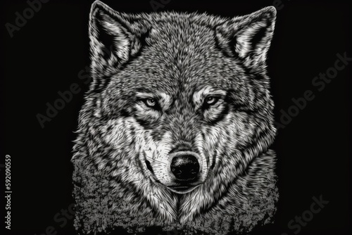 majestic wolf in black and white. Generative AI © 2rogan