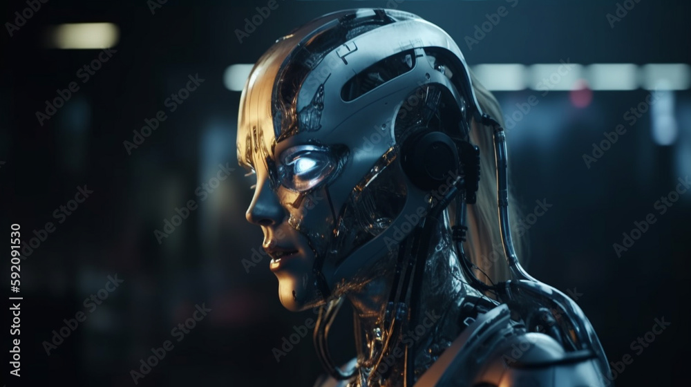 female robot in a science fiction scene.generative ai female robot in a science fiction scene.generative ai