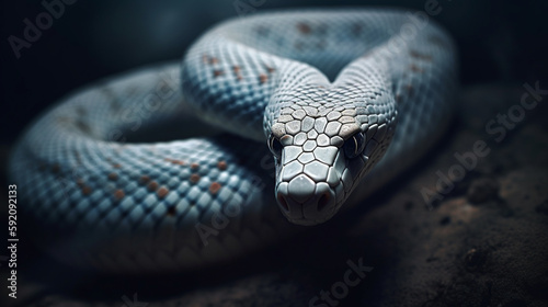 Close up of a white snake in the forest. Animal theme.generative ai