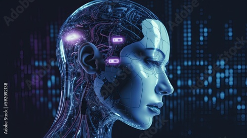 Female AI Robot Technology Background Futuristic Artificial Intelligence Generative AI