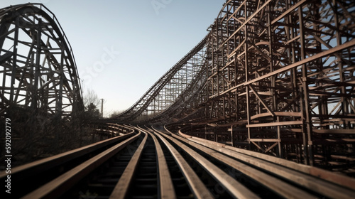 Rollercoaster at sunset with blue sky, vintage toned.generative ai