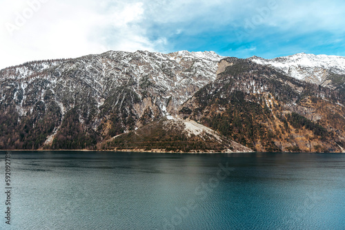 View of the Achensee lake in Austrian Thuringia in winter