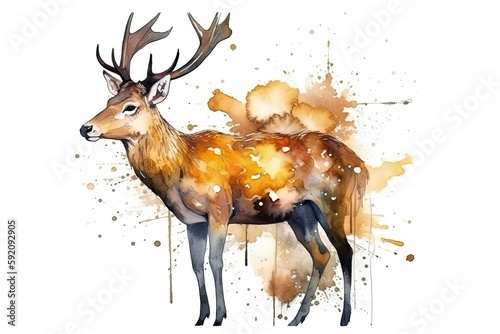Watercolor Aquarelle Painting Deer Elegant Nature Artwork Generative AI