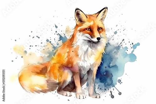 Watercolor Aquarelle Painting Fox Woodland Creatures Art Piece Generative AI