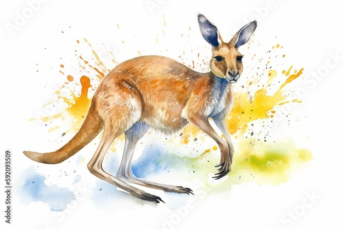 Watercolor Aquarelle Painting Kangaroo Australian Wildlife Art Depiction Generative AI