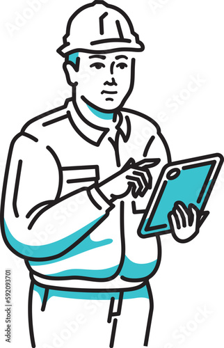 タブレット端末を持つ男性作業員