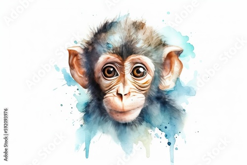Watercolor Aquarelle Painting Monkey Playful Jungle Animals Art Design Generative AI