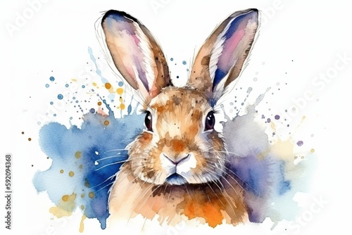 Watercolor Aquarelle Painting Rabbit Woodland Animal Artistic Creation Generative AI