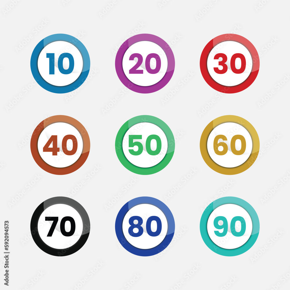 Bullet points numbers round circle shape from ten to ninety Bullet points numbers round circle shape from ten to ninety