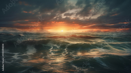 Beautiful seascape. Sunset over the sea. generative ai © S...