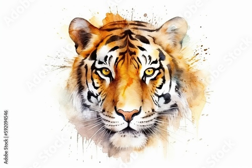 Watercolor Aquarelle Painting Tiger Fierce Jungle Wildlife Art Illustration Generative AI