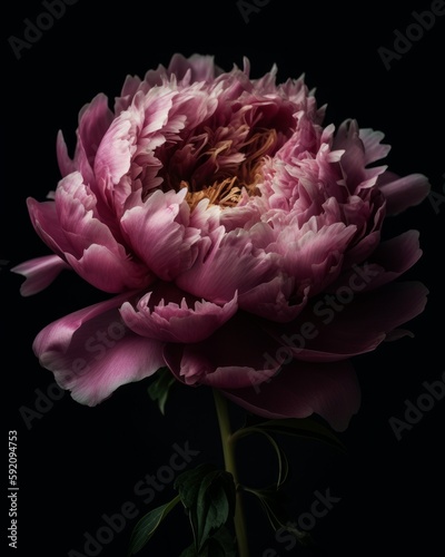 A Pink Peony Against a Black Background, Generative AI